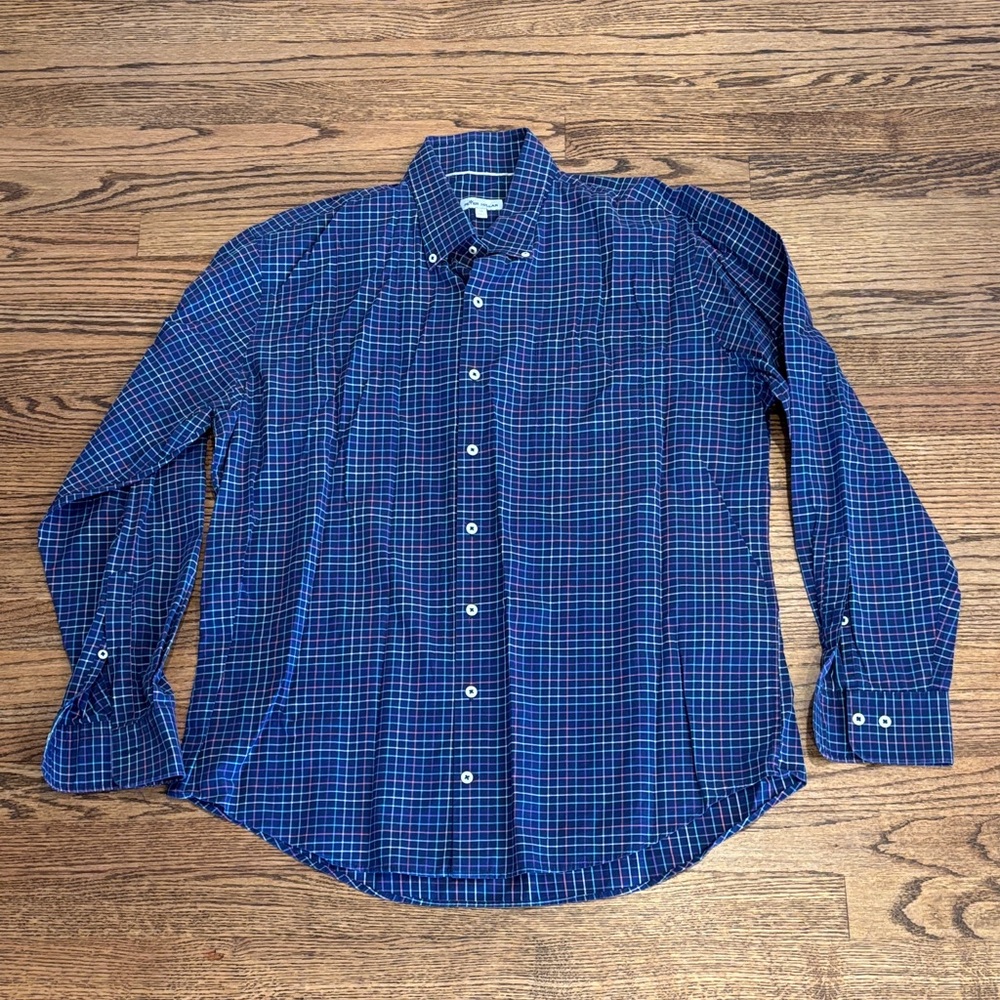Peter Millar Blue Checkered Men's Shirt XL